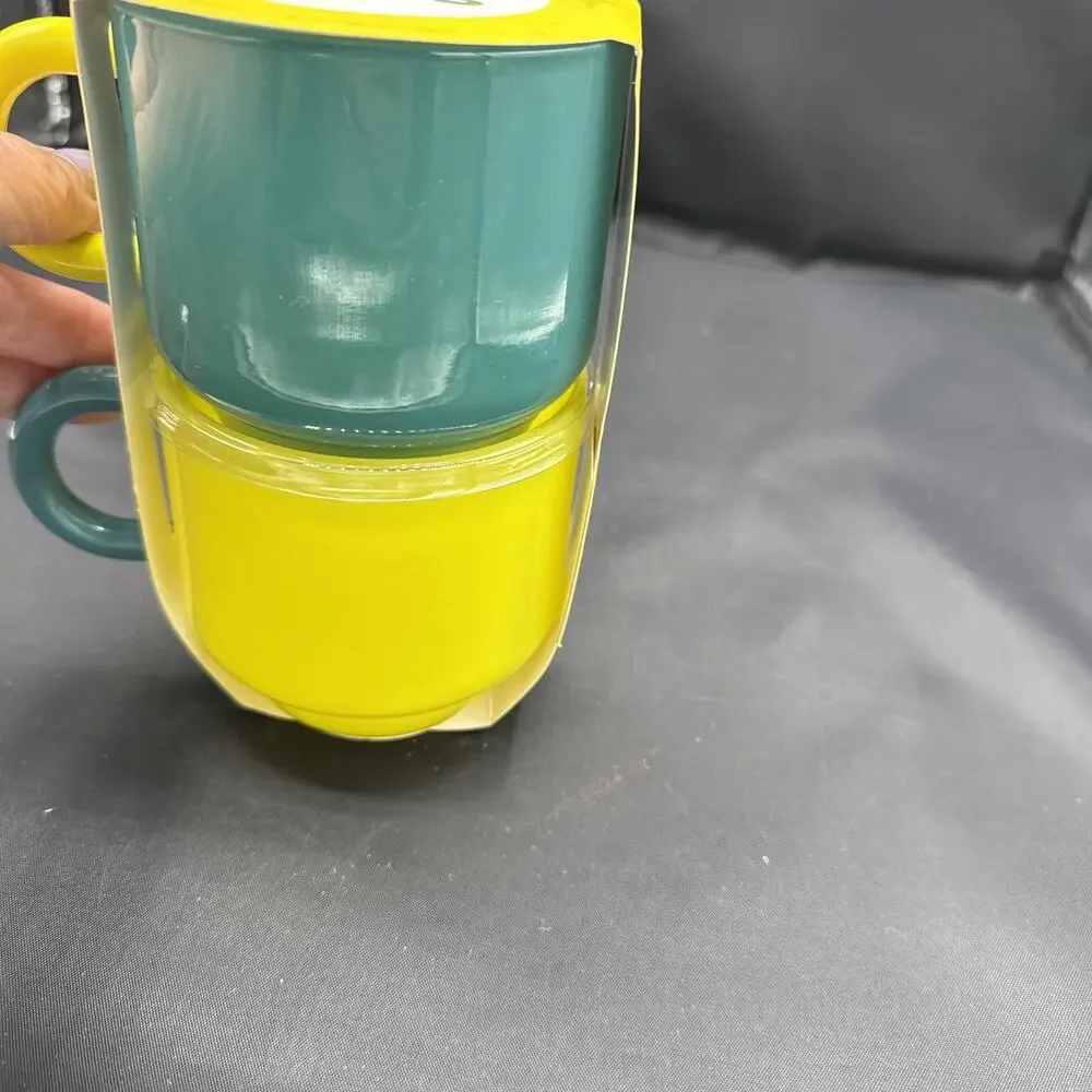 NEW Target Bullseye Playground Set of 2 Teal & Yellow glass mugs/hand crafted